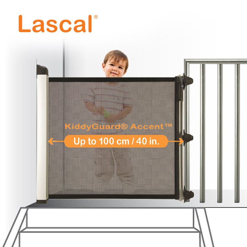 LASCAL Kiddy Guard Accent Baby Safety Gate | 1 Side Wall and 1 Side Bannister (Staircase) | Up to 100cm